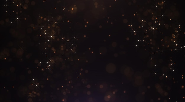 Gold glowing particles on black background