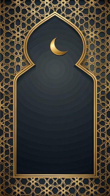 Photo gold and gold gate with a crescent moon on the black background