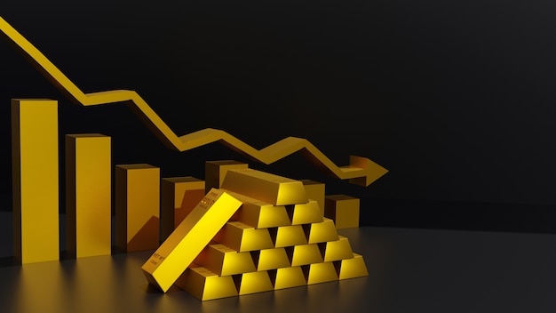 Gold and Golden graph Business and investment with design arrow down