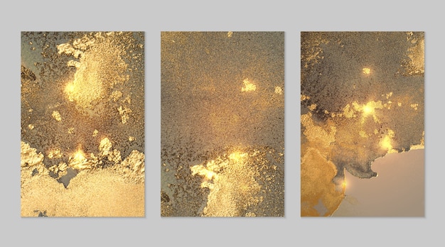 gold and gray backgrounds with texture of marble abstract vector set in alcohol ink fluid art