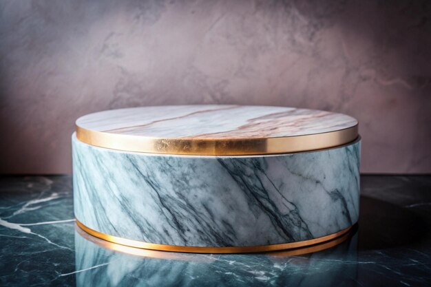 Photo a gold and green box with a green and white marble top sits on a marble table