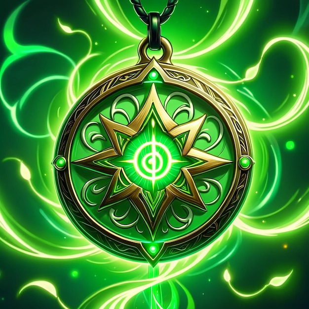 Photo a gold and green pendant with a green circle on it