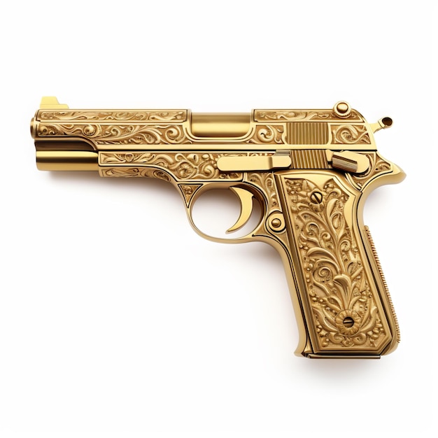 a gold gun with a gold handle is shown with a gold handle