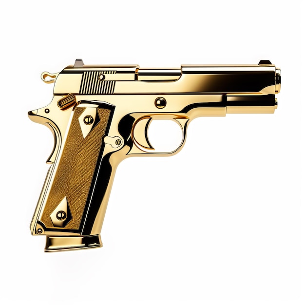 a gold gun with the word gun on it