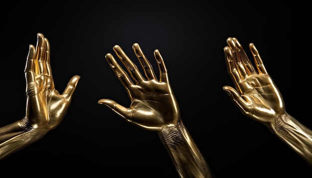 Gold Hands on a Dramatic Black Background Symbolizing Elegance and Power