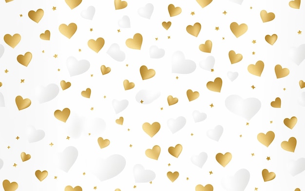 Photo gold hearts are decorated with white and gold hearts on a white background