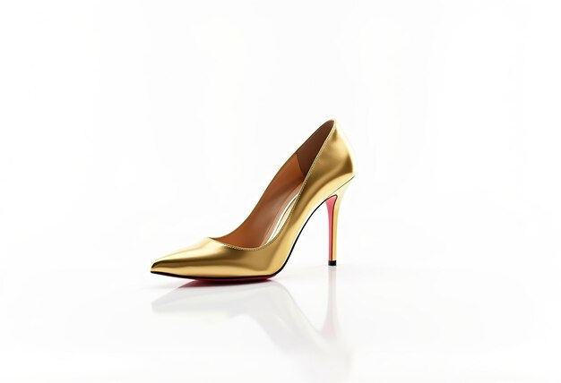 Photo a gold high heeled shoe with a red ribbon