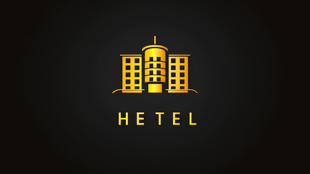 Photo gold hotel building logo design on a black background