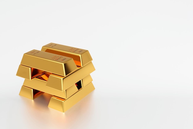 Gold ingot or stack of gold bars 3d render