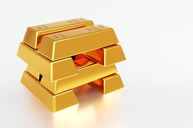 Gold ingot or stack of gold bars business banking and financial concept 3d render