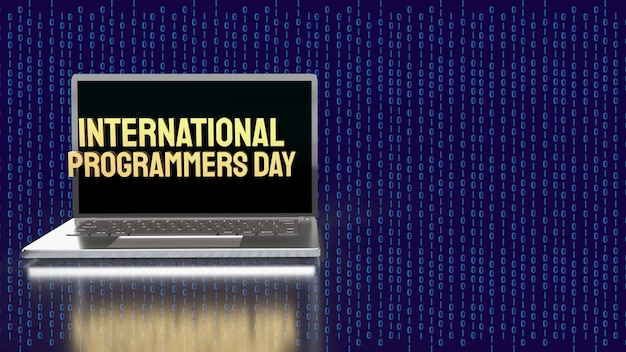 The gold international programmers day on notebook for holiday or technology concept 3d renderingxA