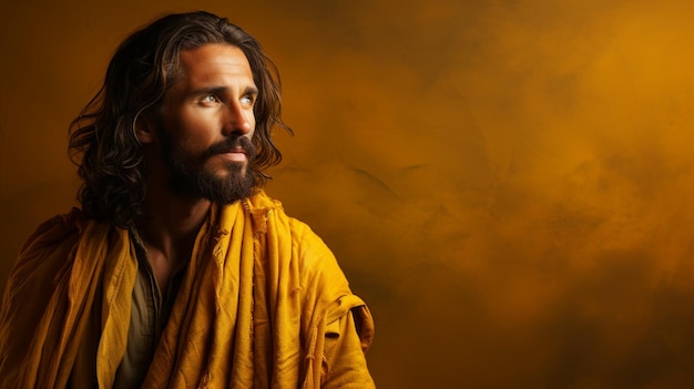 Gold Jesus on a yellow background