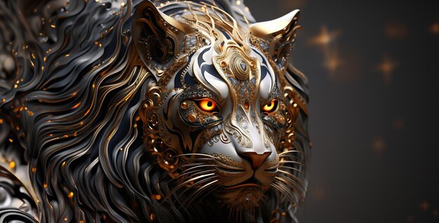 gold and jewelry tiger quiet face fractal iteration