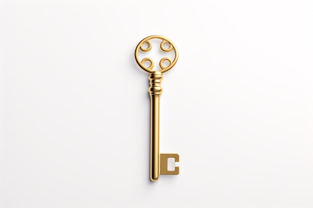 a gold key on a white background