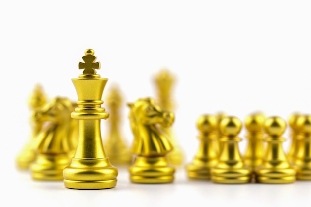 Gold king in chess game with Concept for company strategy.