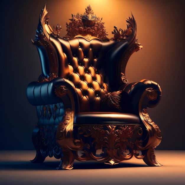 A gold king throne with a crown on it