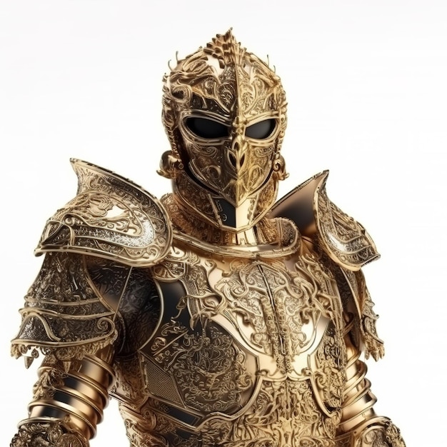 A gold knight with a helmet and the word war on it