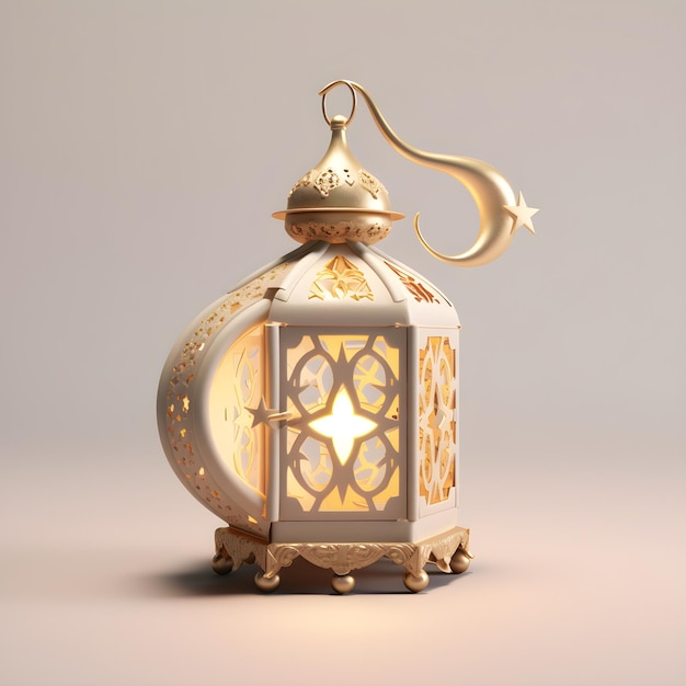 A gold lantern with a star on it is sitting on a table.