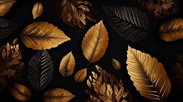 gold leaves on black background