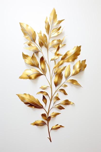 Photo gold leaves that are placed on a white background in the style of dino valls