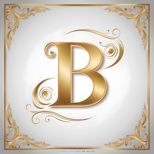 a gold letter b is framed in gold and has a gold frame