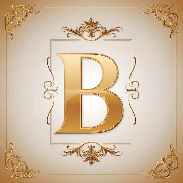 a gold letter b is on a gold and has a gold frame