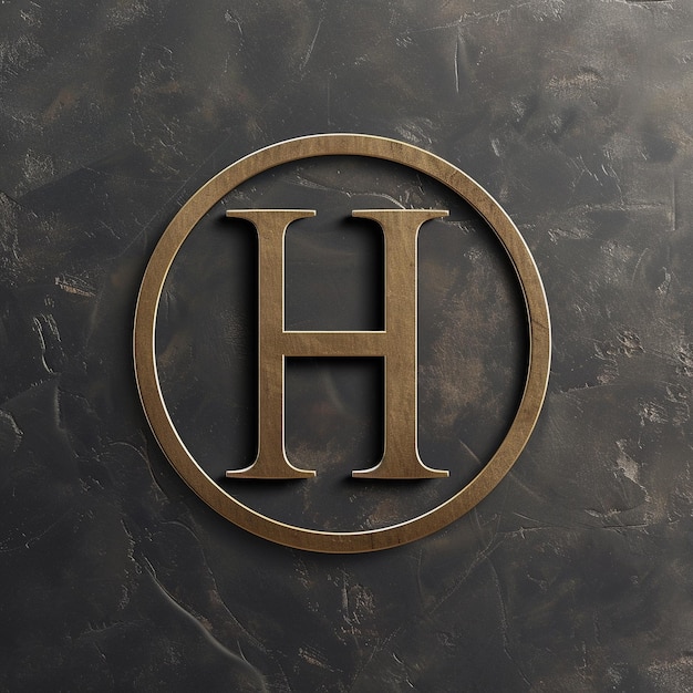 a gold letter h is on a black wall