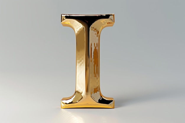 A gold letter I is sitting on a white floor