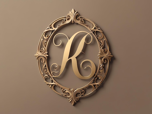 Photo a gold letter k is framed in gold and has a gold design on the front