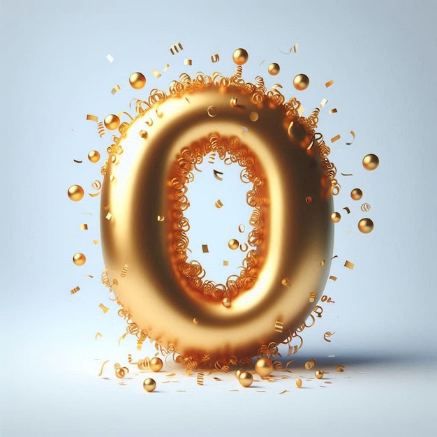 a gold letter o is surrounded by gold particles