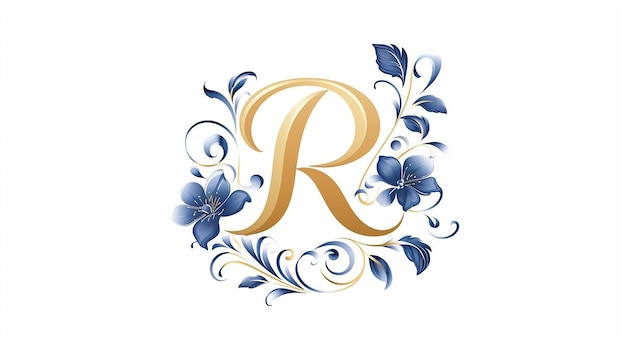 gold letter S generic logo blue navy floral design on white isolated background