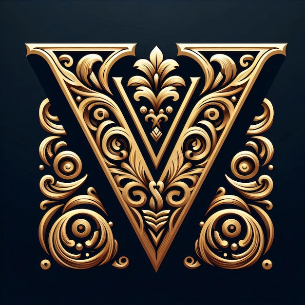 a gold letter v is on a black background