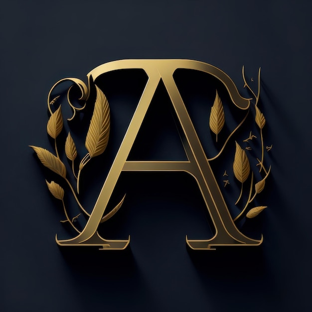 A gold letter a with leaves and a laurel wreath.