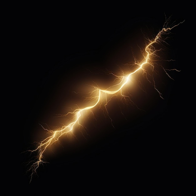 Gold lightning isolated on a black background vector illustration glowing gold electric flash thunde