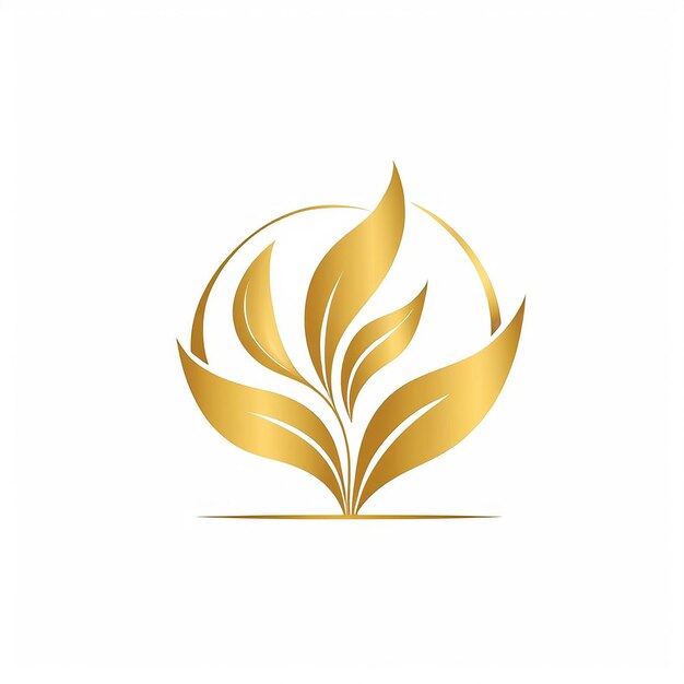 a gold logo with a flower on it