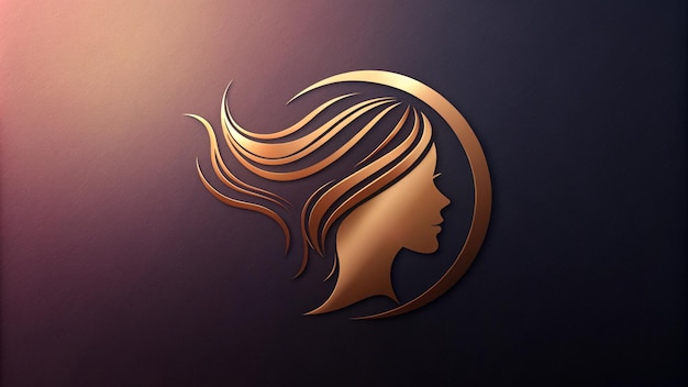 a gold logo with the image of a woman with long hair