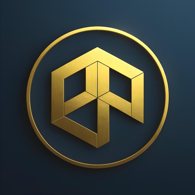 a gold logo with two symbols on it