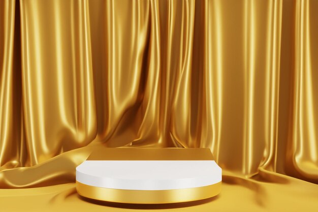 Photo gold luxury product display or elegance podium pedestal on abstract golden cloth background