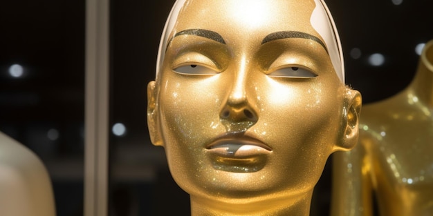 A gold mannequin with the word gold on it