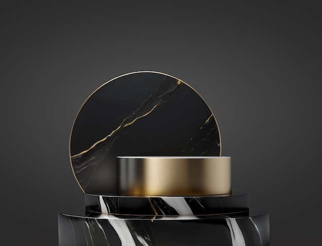 gold and marble luxury podium with black background. Generated Ai