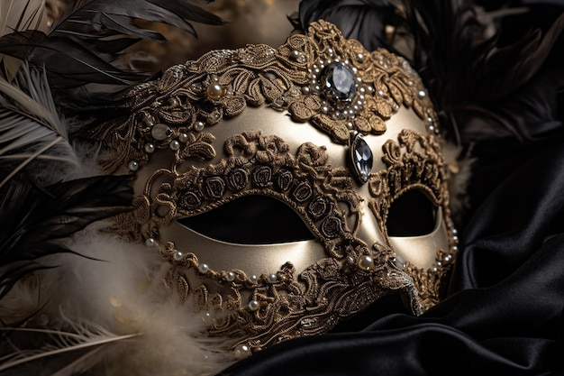 A gold mask with a diamond on it