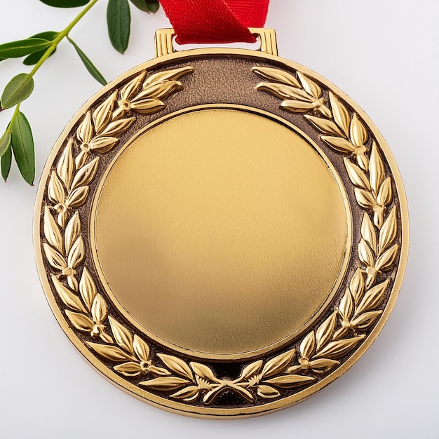 a gold medal with a red ribbon that says gold on it