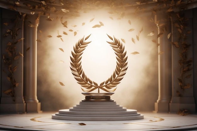 Gold Metal Laurel Wreath with Award