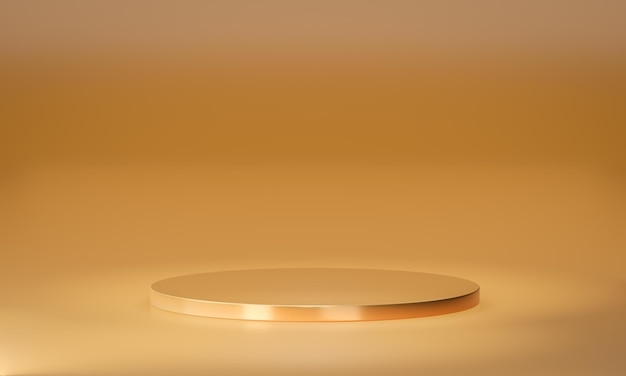 Gold metal round podium Product stand luxury golden theme 3D illustration rendering