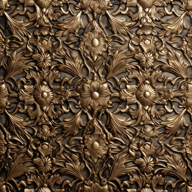 Gold metal texture with floral pattern generated photo rendering