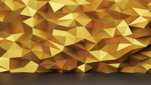 Gold metal wall low poly background 3d render