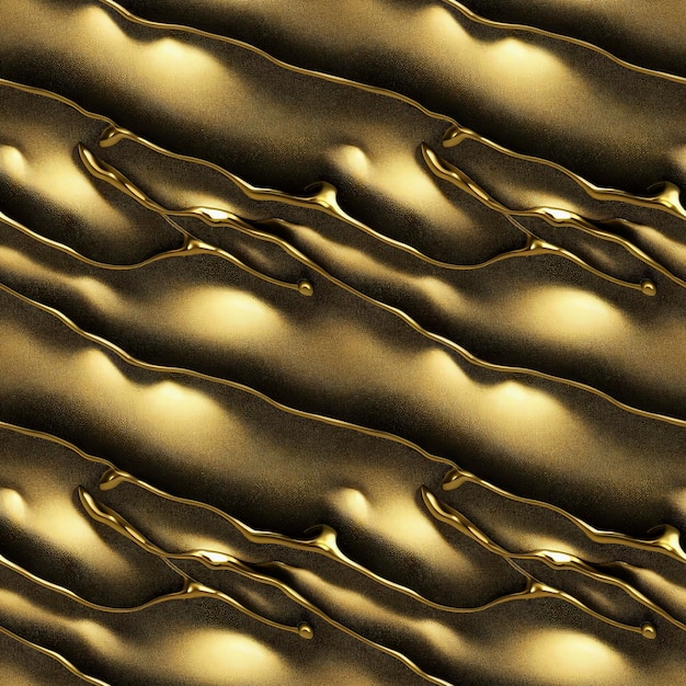 Gold metallic abstract dynamic seamless pattern Luxurious golden shiny background 3D illustration