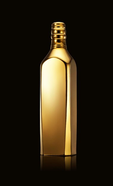 Photo gold metallic bottle on isolated black background