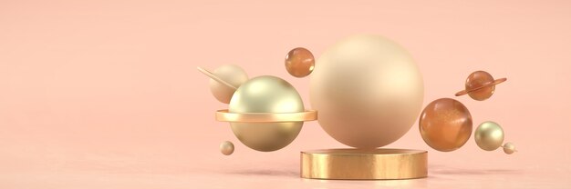 Gold metallic Podium and Sphere  for Products Advertising and Commercial, 3D rendering.