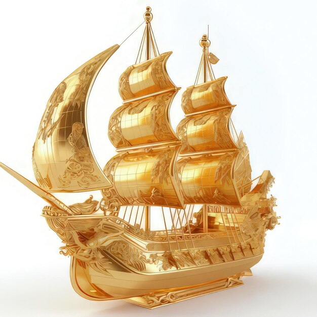 Photo a gold model ship with a sail on the top